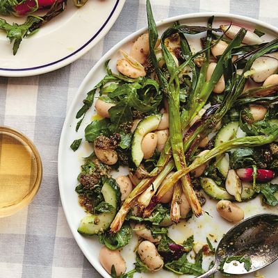 Sweet & Sour Butter Bean, Radish & Grilled Spring Onion Salad