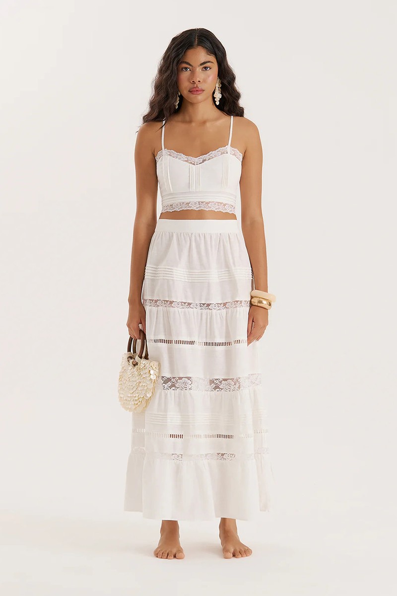 Violeta Lace Insert Tiered Maxi Skirt from 4th & Reckless