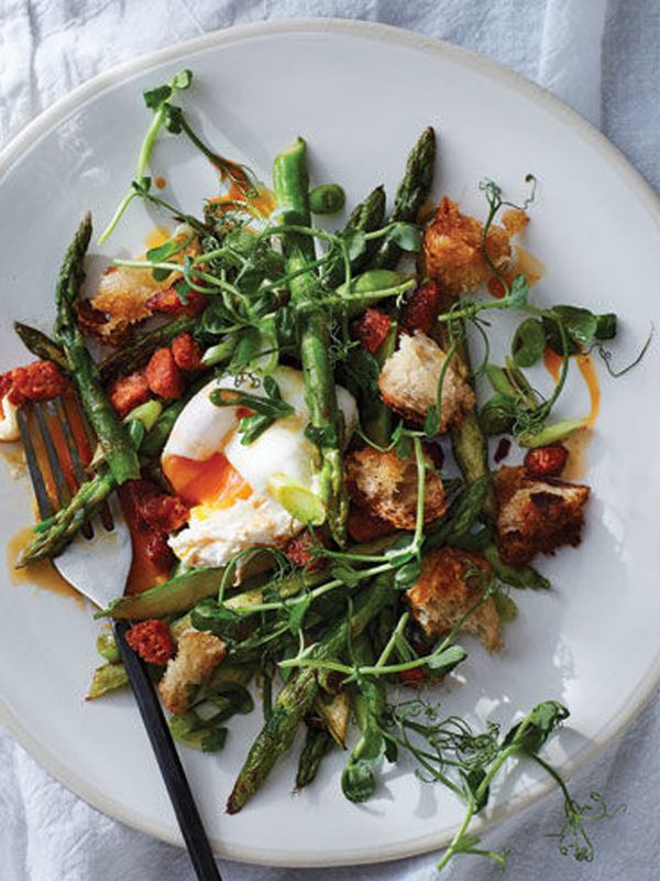 Butter Roast Asparagus With Poached Egg & Chorizo