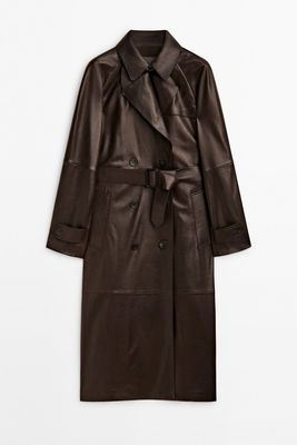 Nappa Leather Trench Style Coat With Belt  from Coming soon