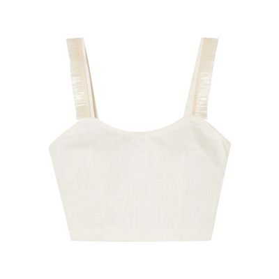 Coco Cropped Raffia-Trimmed Linen-Blend Top