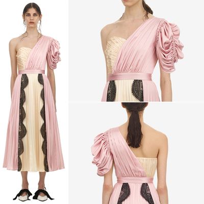One-Shoulder Lace-Trimmed Midi Dress