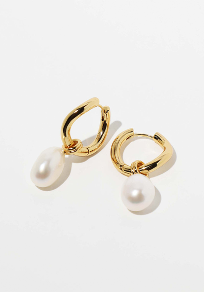 Serenity Pearl Charm Hoops in Gold