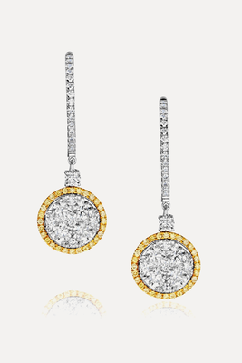 18K White Gold Alessia 2.50ct Diamond And Yellow Diamond Halo Earrings