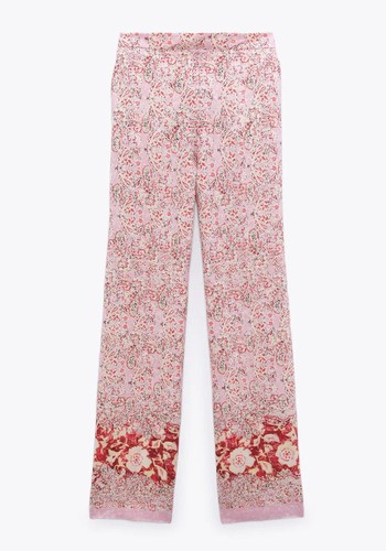 Wide-Leg Printed Linen Blend Trousers from Zara