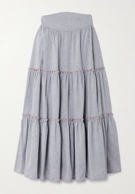 Tati Tiered Ruffled Cotton-Blend Midi Skirt from Anna Mason