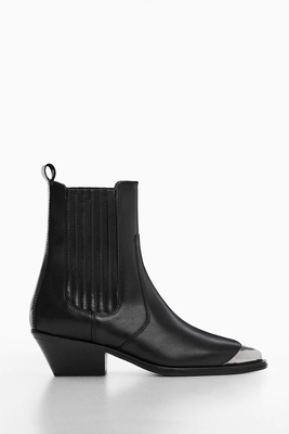 Metallic Pointed Toe Leather Ankle Boots