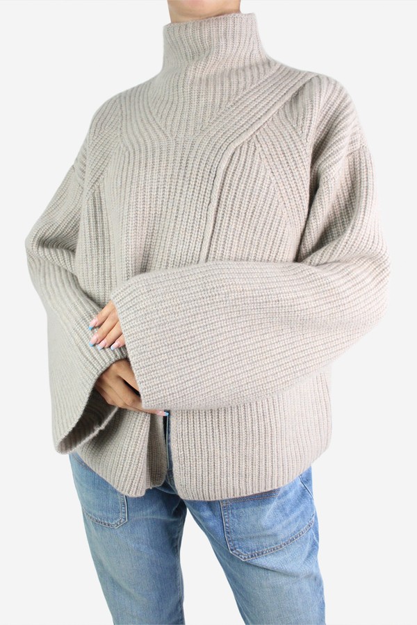 Neutral Long Sleeve High Neck Split Front Cashmere Jumper from Lou Lou Studio