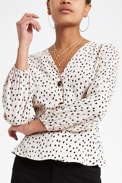 Beige Spot Long Sleeve Tea Top