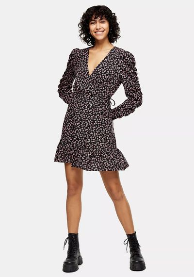 Floral Print Wrap Mini Dress