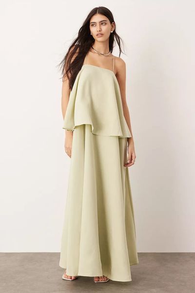  Strappy Square Neck Maxi With Dramatic Drape Detail