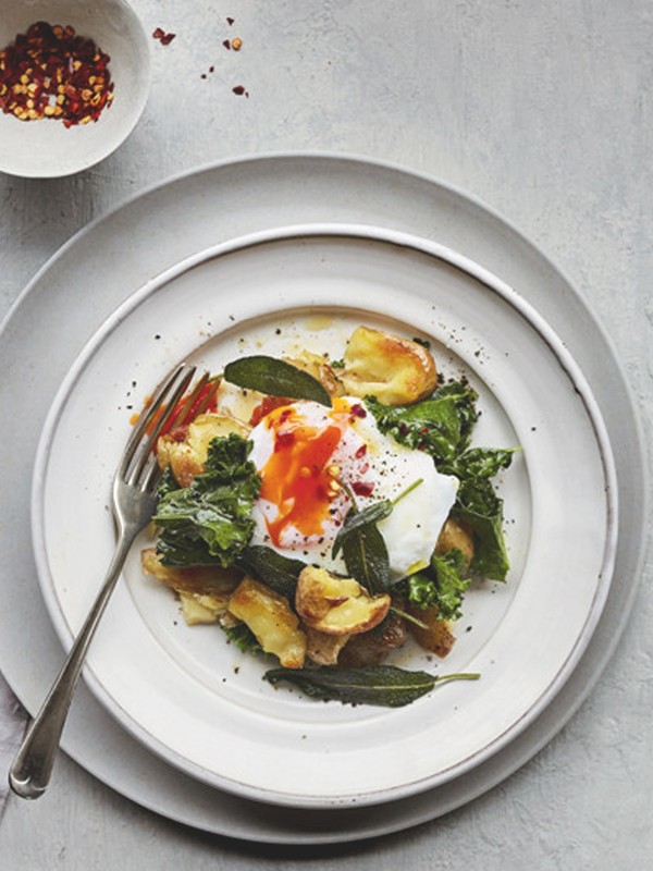 Smashed Potatoes With Kale & Poached Eggs