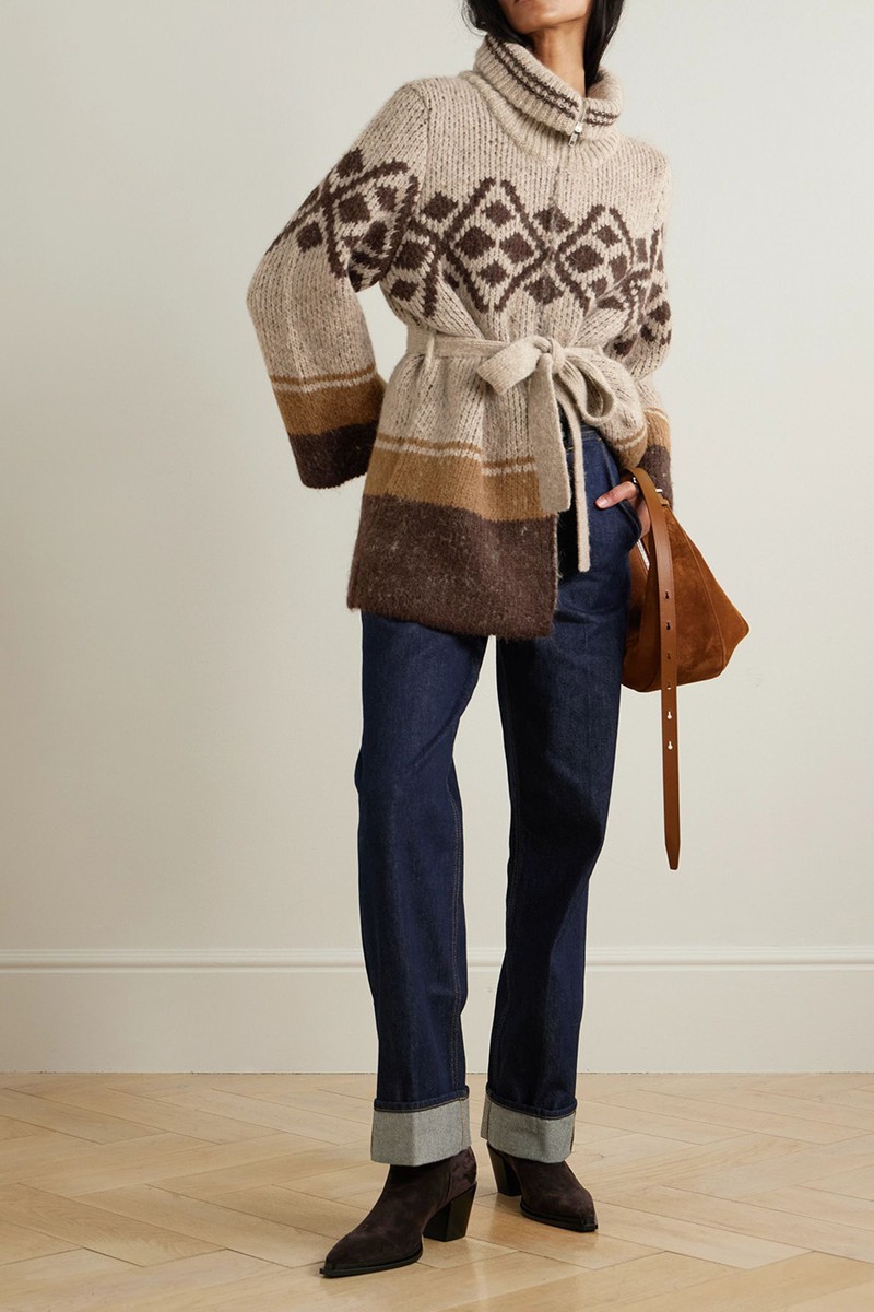 Belted Jacquard-Knit Alpaca-Blend Cardigan from Frame