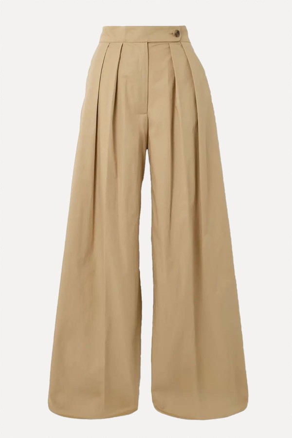 Pleated Cotton-Twill Wide-Leg Pants from Dries Van Noten