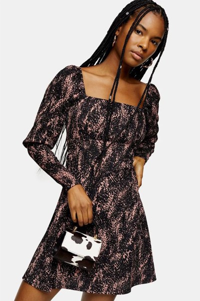 Spotted Crinkle Gypsy Mini Dress