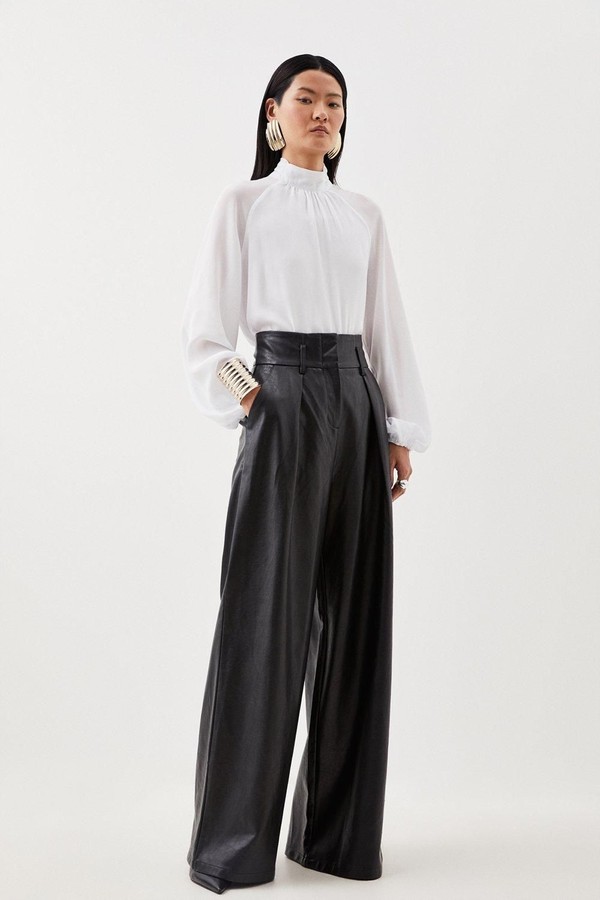 Faux Leather High Waisted Wide Leg Trousers from Karen Millen