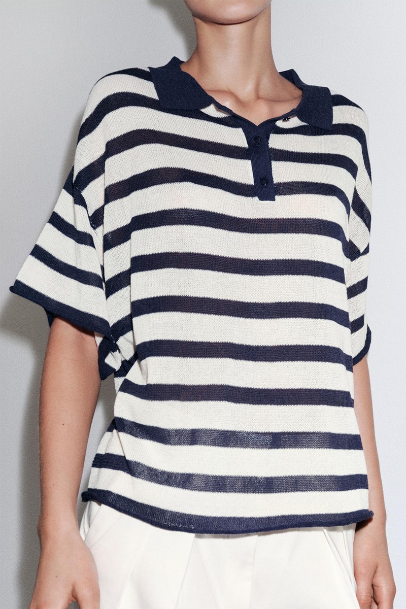 Striped Knit Polo Shirt