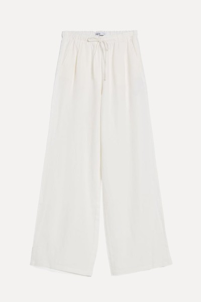 Wide-Leg Linen Blend Trousers With Gathered Waist from Bershka