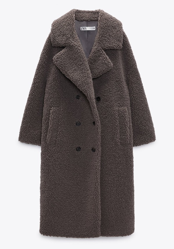 Double-Breasted Faux Shearling Coat