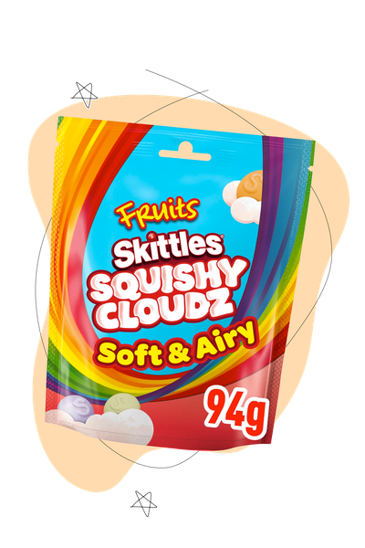 Squishy Cloudz Chewy Sweets Fruit Flavoured Sweets Pouch Bag, £1 | Skittles