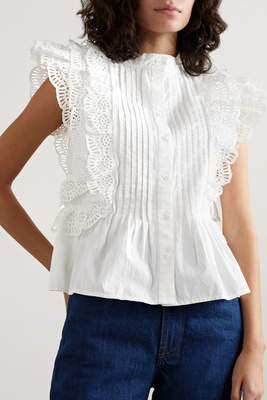 Patrizia Pintucked Broderie Anglaise-Trimmed Cotton-Poplin Top from SEA