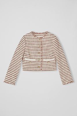 Oxlade Brown & Cream Stripe Italian Tweed Jacket from LK Bennett