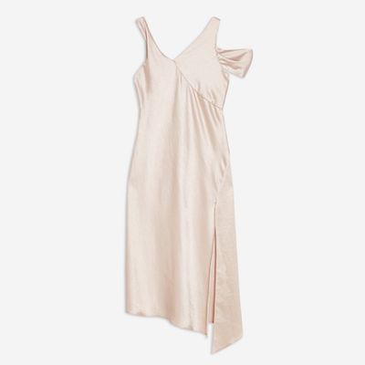 Twist Shoulder Satin Midi Dress