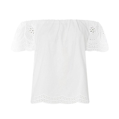 White Broderie Sleeve Bardot Top