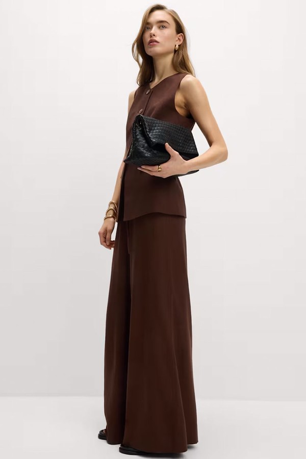 Linen Blend Drawstring Wide Leg Trousers from Marks & Spencer
