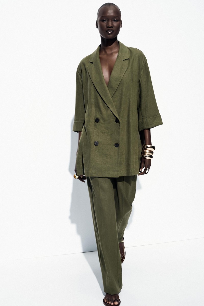 Double-Breasted Linen Blend Blazer