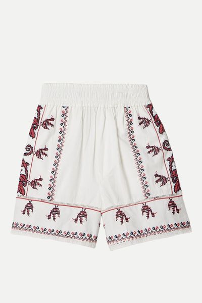 Beena Crochet-Trimmed Embroidered Cotton-Poplin Shorts  from Sea 