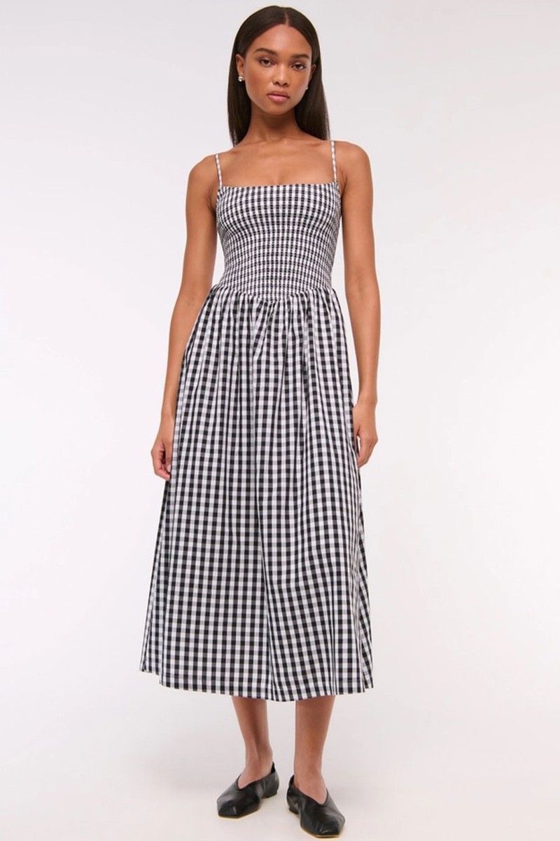 Dipped-Waist Smocked Midi Dress from Abercrombie & Fitch