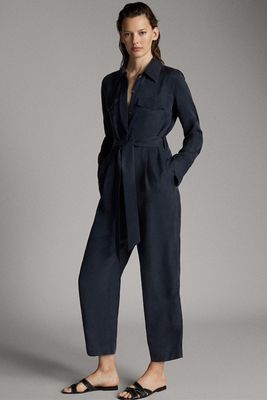 Cupro Jumpsuit with Tie Belt from Massimo Dutti