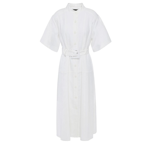 Belted Flared Crinkled-Woven Midi Dress from Proenza Schouler