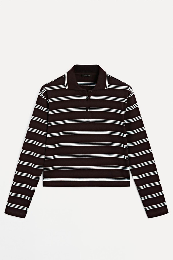 Striped Cotton Knit Polo Sweater from Massimo Dutti