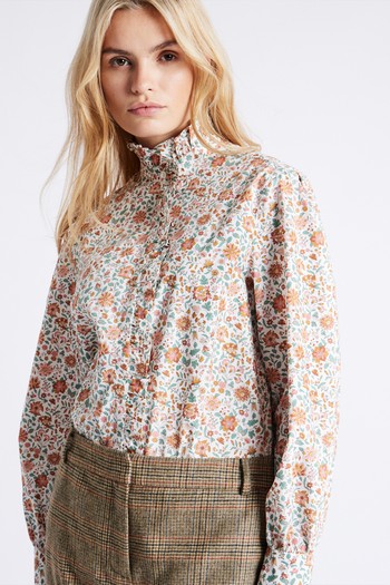 Liberty Print Frill Neck Cotton Blouse,  £195