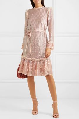 Tulle-Trimmed Sequined Chiffon Dress from Needle & Thread