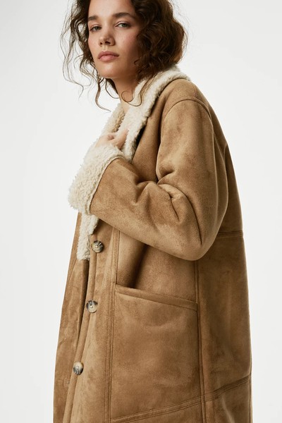 Faux Shearling Longline Coat from Per Una