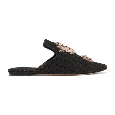 Cocinella Metallic Embroidered Flocked Canvas Slippers from Sanayi 313