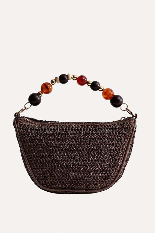 Woven Slouchy Beaded Top Handle Bag