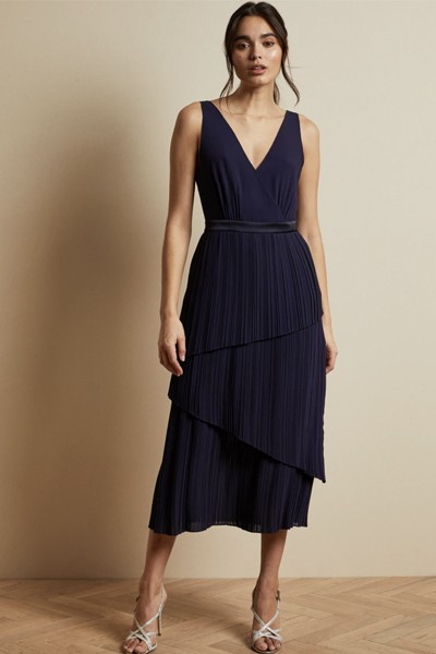 Pleated Sleeveless Midi Dress