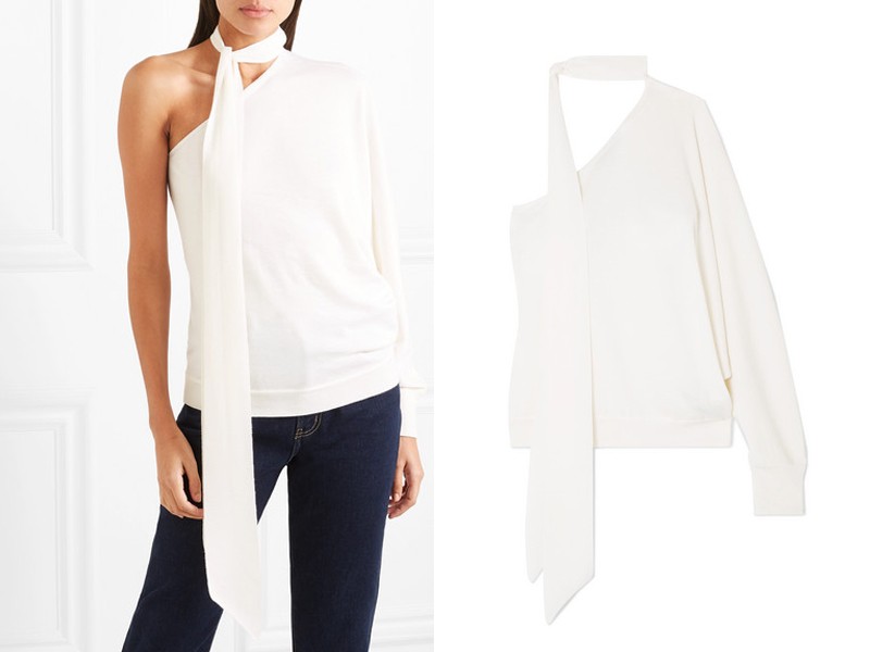 One-Shoulder Tie-Neck Cashmere Top from Ralph & Russo