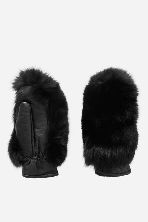 Hill Faux Fur & Padded Leather Mittens from GOLDBERGH