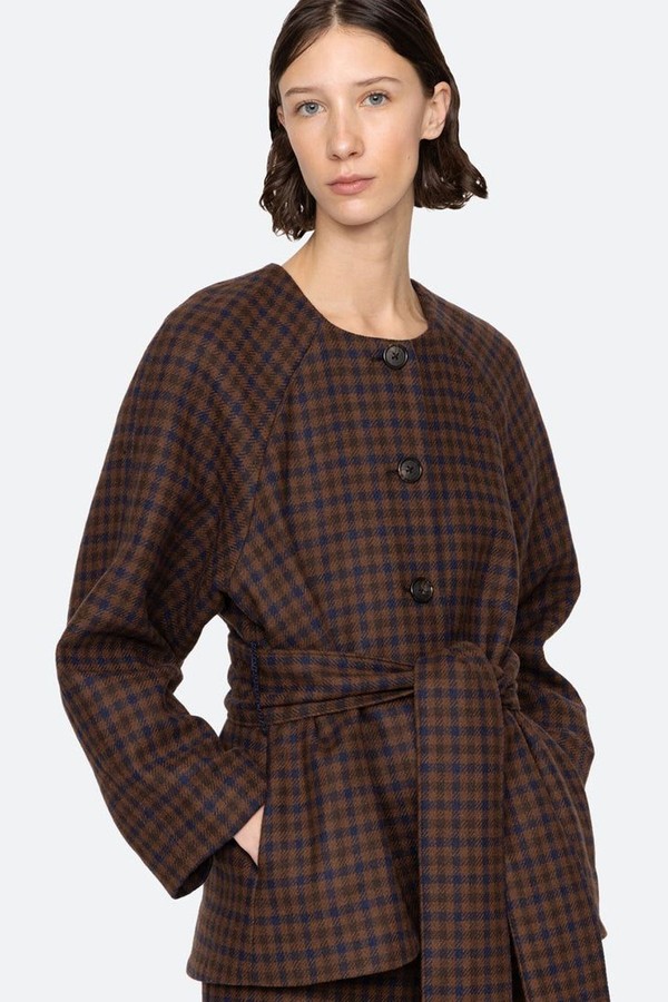 Beatrice Belted Checked Woven Jacket from Sea