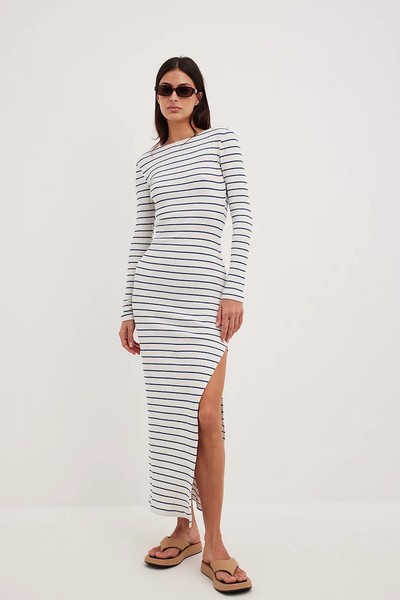 Stripe Deep Back Maxi Dress