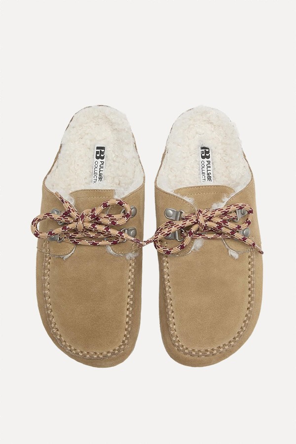 Faux Shearling Leather Lace-Up Clogs from Pull & Bear