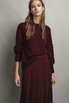 Sweater with Cable Knit Sleeves from Massimo Dutti