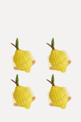 Set Of 4 Woven Straw Lemon Napkin Rings  from Washein