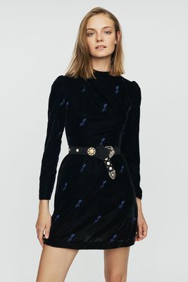 Dress with Embroidered Velvet from Maje