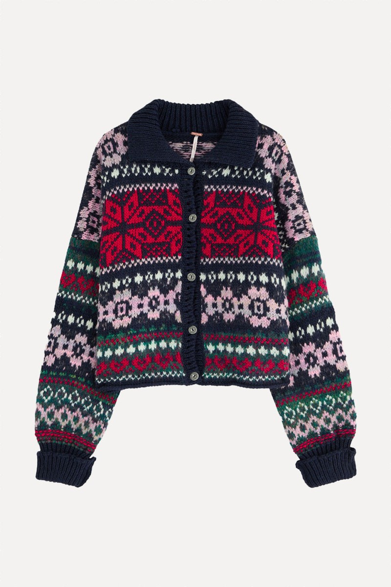 Snowdrift Fairisle-Intarsia Knitted Cardigan from Free People